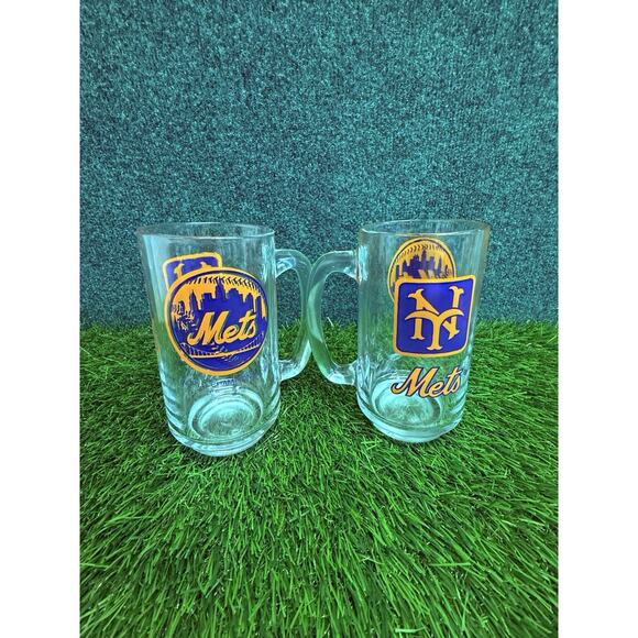 Vintage New York Mets 1969 World Series Champions Glass Beer Mug Set Of 2 - Picture 4 of 4